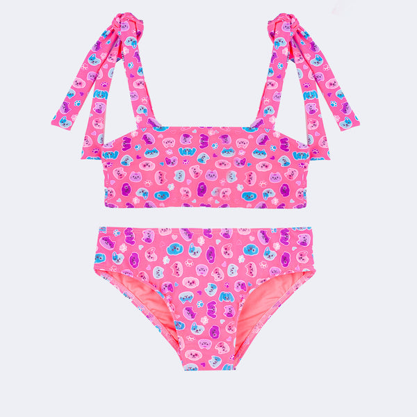 Conjunto Biquini Infantil Pampili Amarrações Pets Rosa