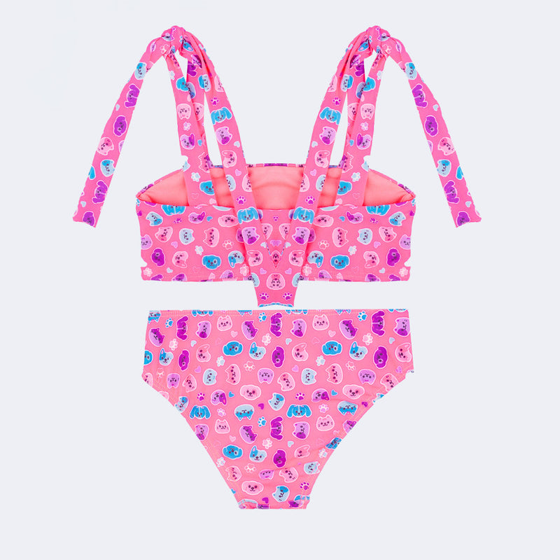 Conjunto Biquini Infantil Pampili Amarrações Pets Rosa