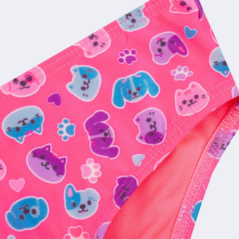 Conjunto Biquini Infantil Pampili Manga Longa Pets Rosa
