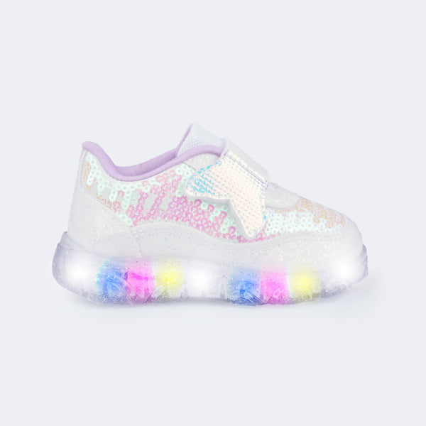Tênis de Led Infantil Liz Luz Cauda de Sereia Branco