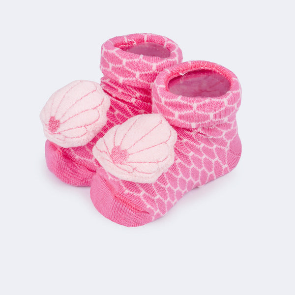 Meia Sapatinho de Bebê Sereia Rosa