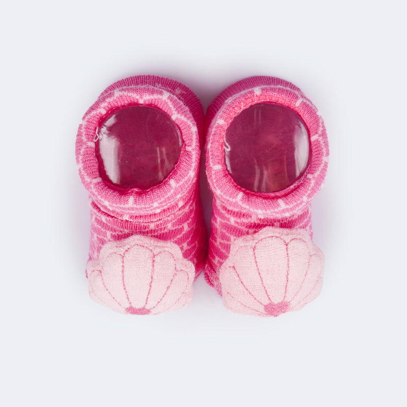 Meia Sapatinho de Bebê Sereia Rosa
