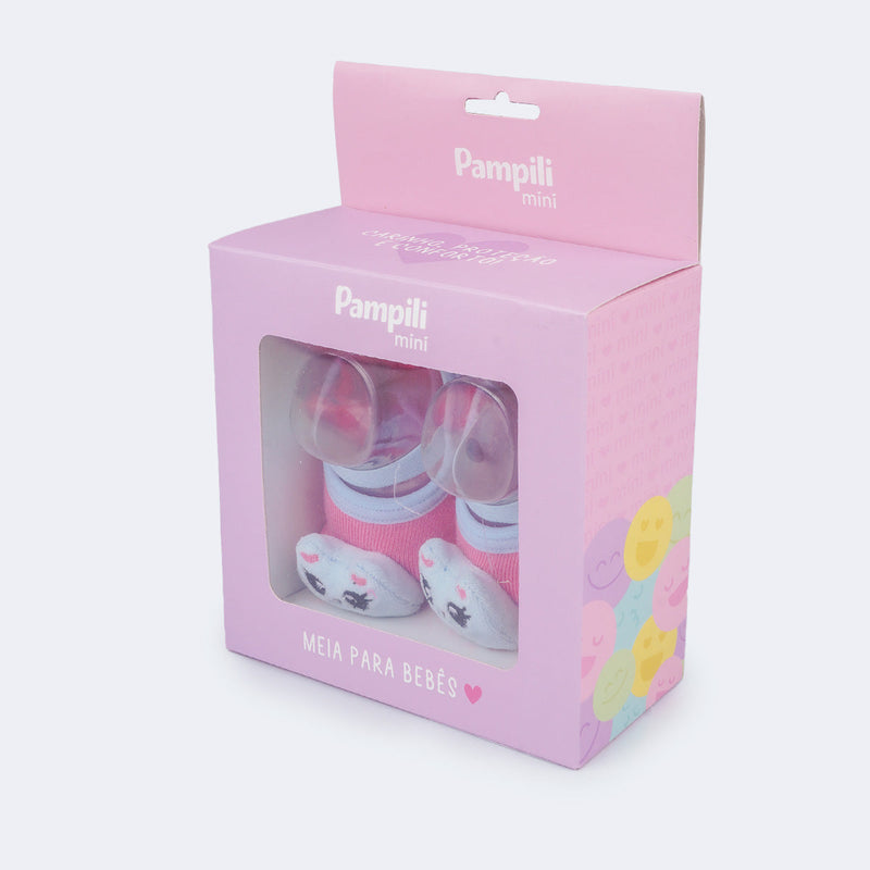 Meia Sapatilha Bebê Antiderrapante Gatinha Rosa Azul
