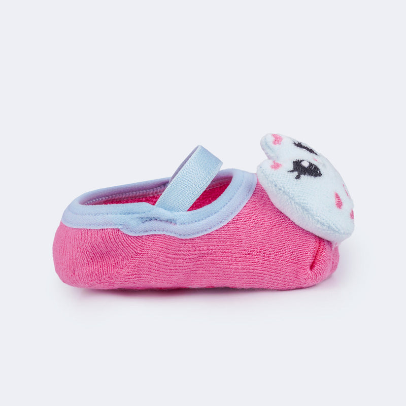Meia Sapatilha Bebê Antiderrapante Gatinha Rosa Azul