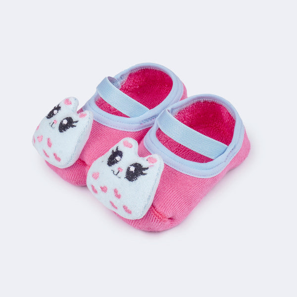 Meia Sapatilha Bebê Antiderrapante Gatinha Rosa Azul