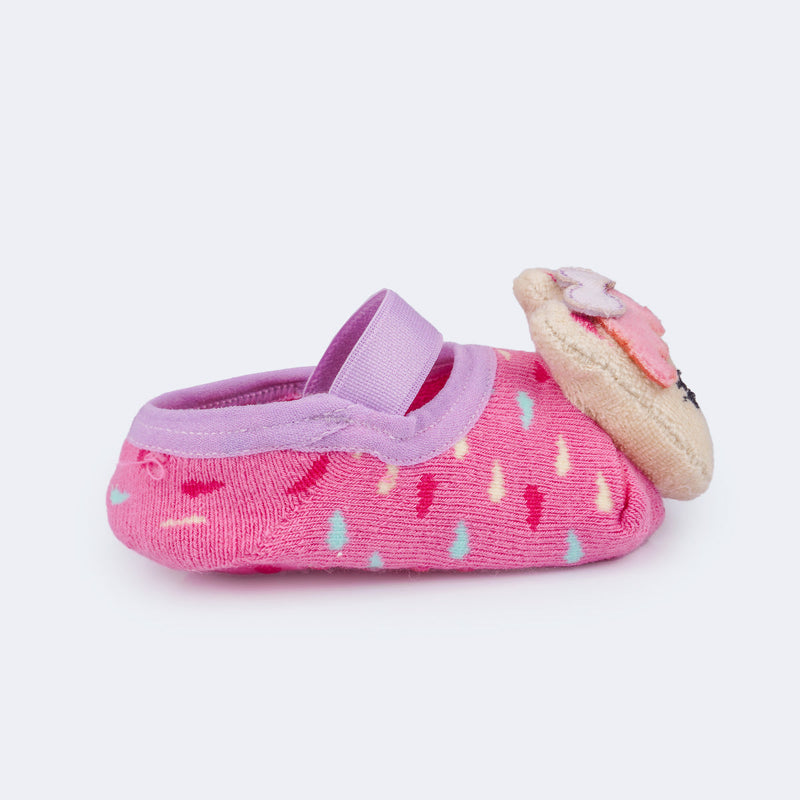 Meia Sapatilha Bebê Antiderrapante Gatinha Rosa Lilás