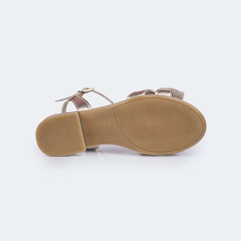 Sandália Infantil com Salto Pampili Fancy com Strass e Pérolas Dourada