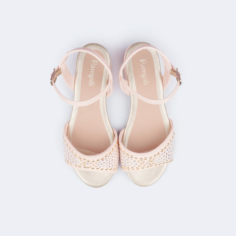 Sandália Infantil com Salto Pampili Fancy com Strass e Hotfix Off White