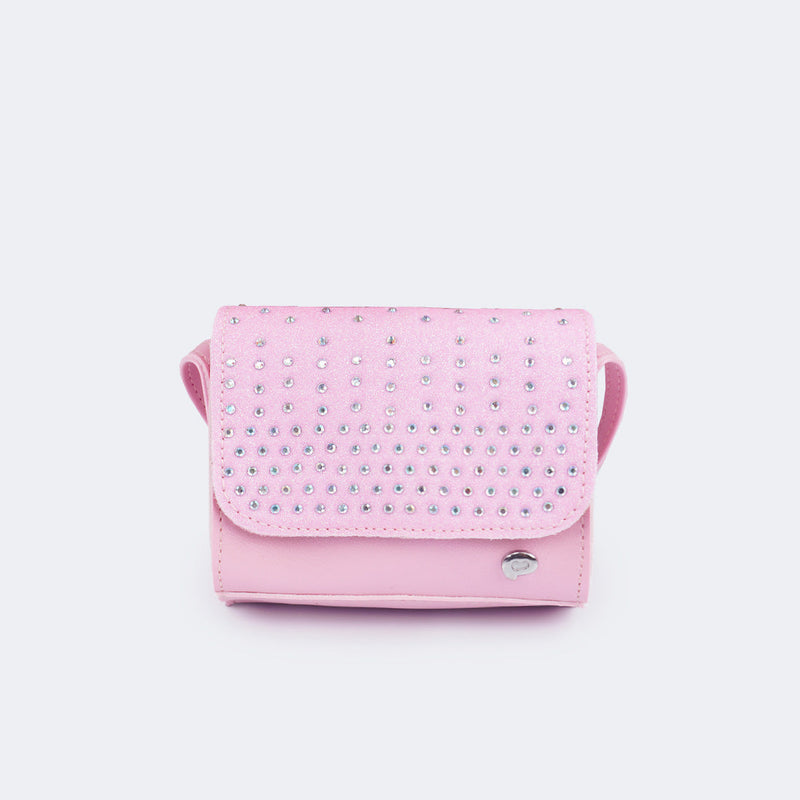 Mini Bolsa Tiracolo Infantil Pampili Glitter e Strass Rosa
