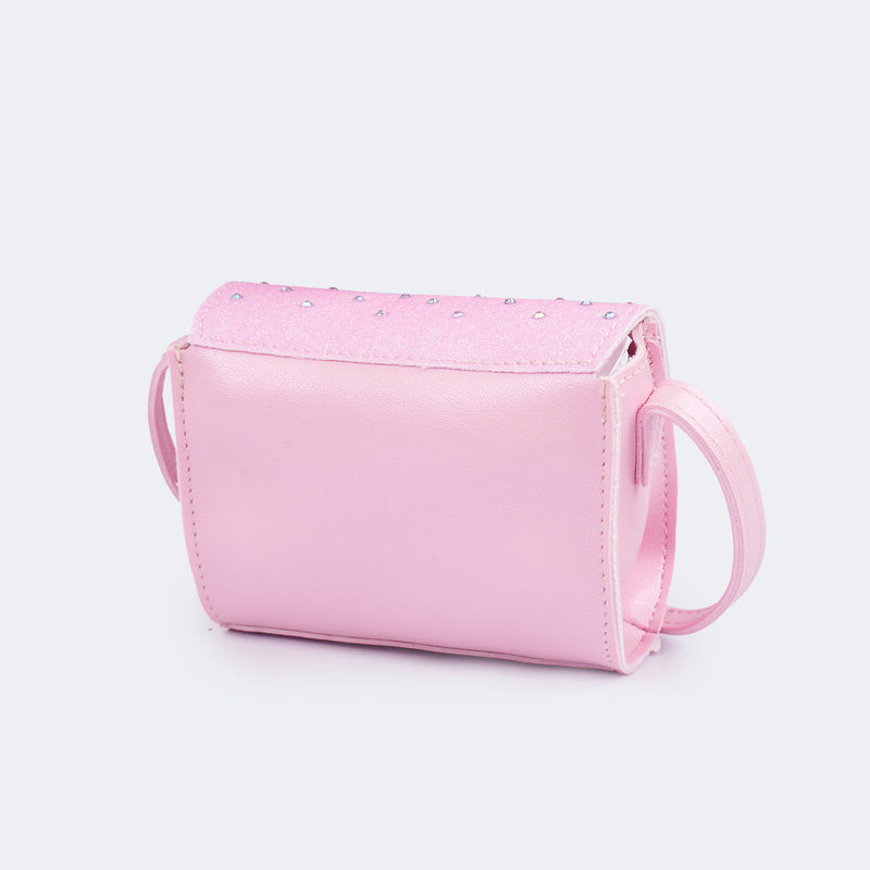 Mini Bolsa Tiracolo Infantil Pampili Glitter e Strass Rosa