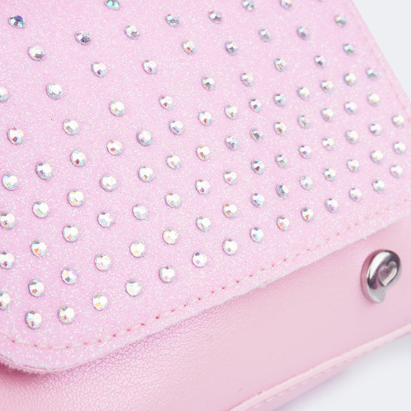 Mini Bolsa Tiracolo Infantil Pampili Glitter e Strass Rosa