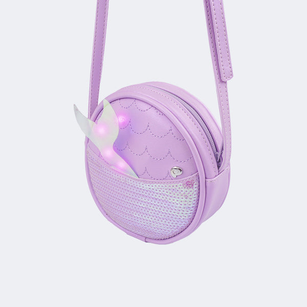 Bolsas de Led Infantil Feminina com Cauda de Sereia Lilás