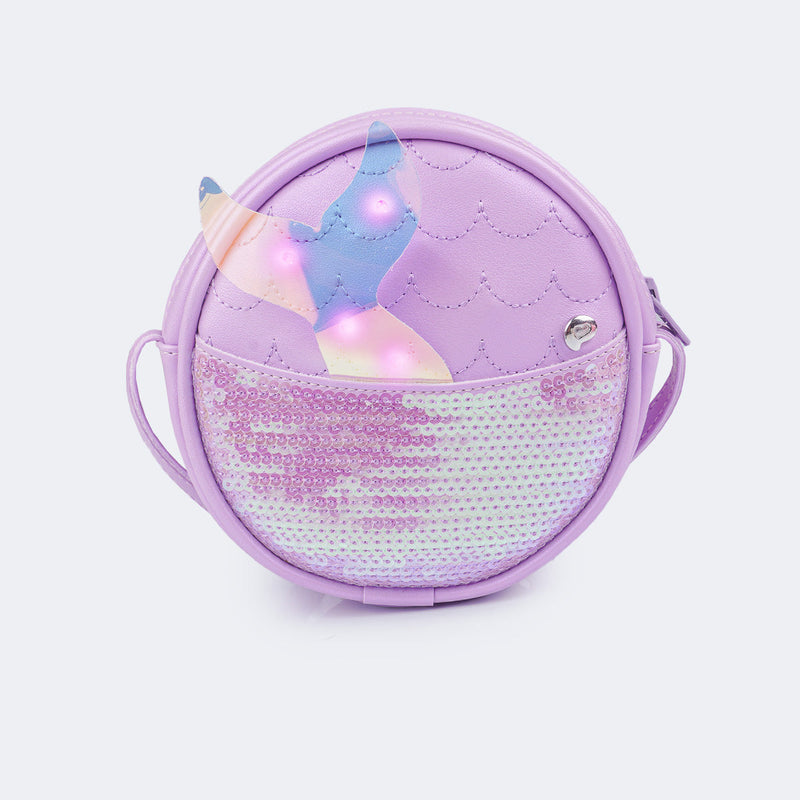 Bolsas de Led Infantil Feminina com Cauda de Sereia Lilás
