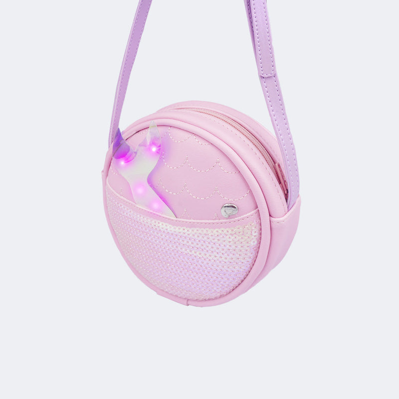 Bolsas de Led Infantil Feminina com Cauda de Sereia Rosa
