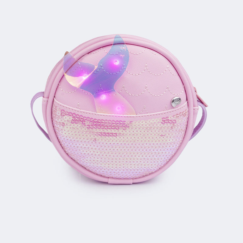Bolsas de Led Infantil Feminina com Cauda de Sereia Rosa