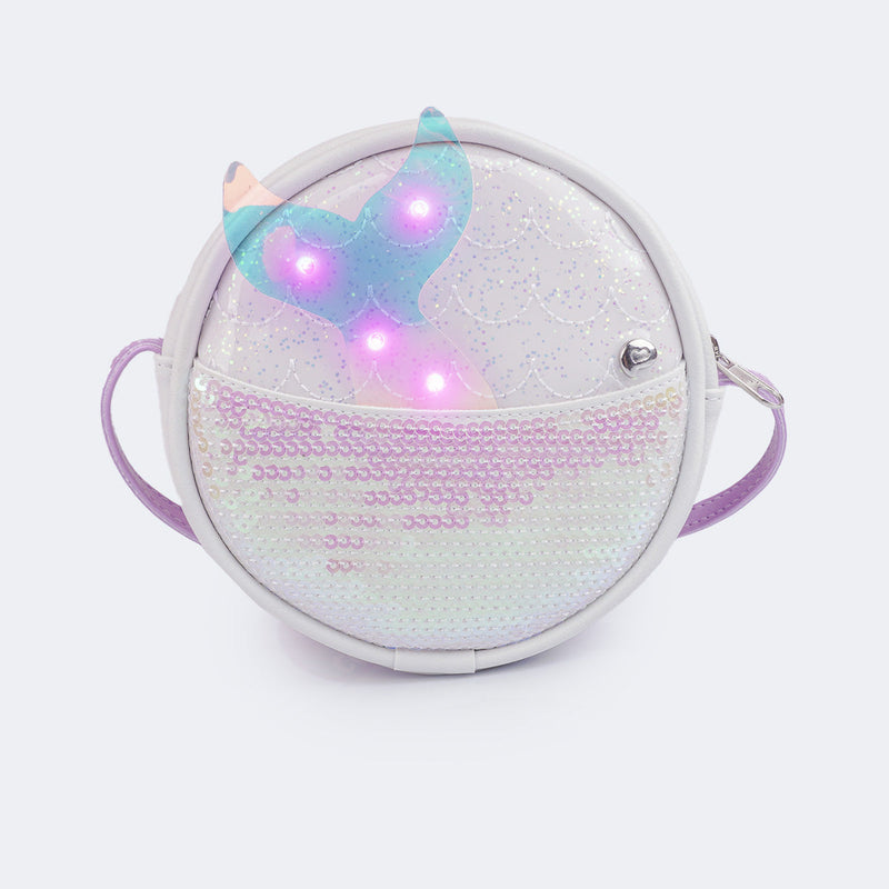 Bolsas de Led Infantil Feminina com Cauda de Sereia Branca