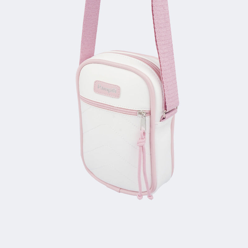 Bolsa Tiracolo Infantil Pampili com Bolsinho Frontal Branco Rosa