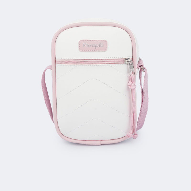 Bolsa Tiracolo Infantil Pampili com Bolsinho Frontal Branco Rosa