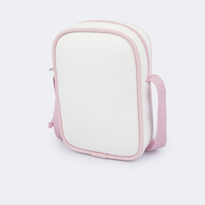 Bolsa Tiracolo Infantil Pampili com Bolsinho Frontal Branco Rosa