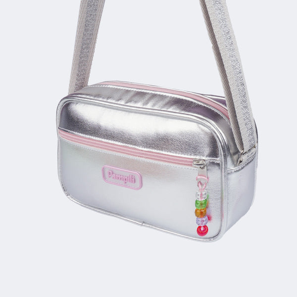 Bolsa Infantil Tiracolo Pampili com Miçangas Prata