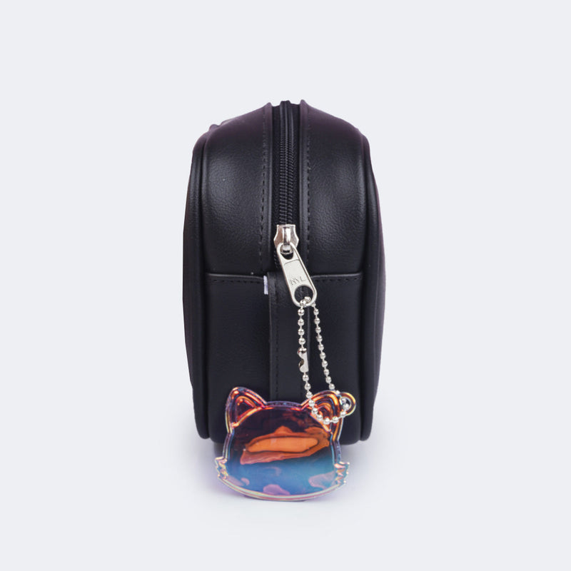 Bolsa Feminina com Chaveiro de Gatinho Preta