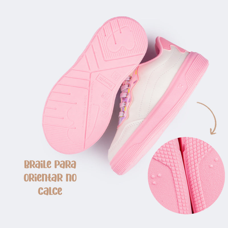 Tênis Infantil Pampili XP 24 Led Docinho Rosa Branco