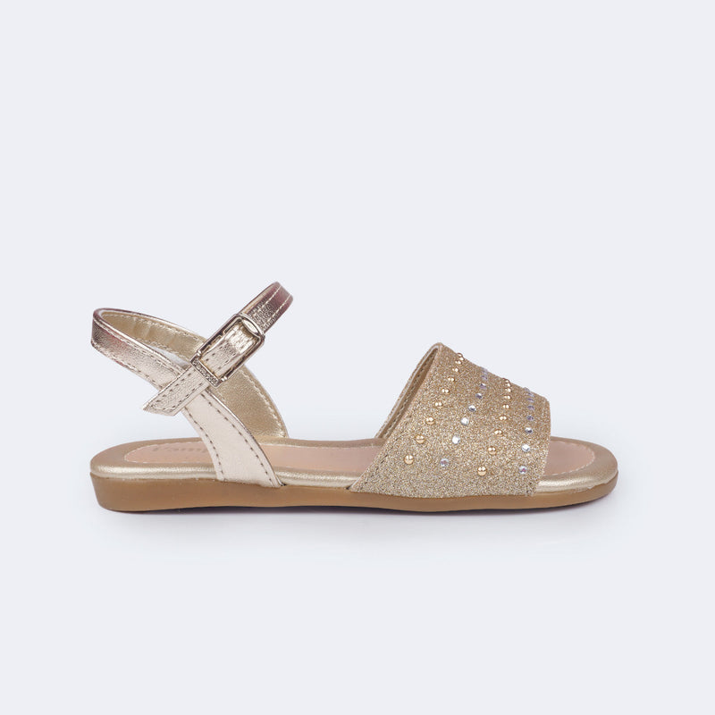 Sandália Infantil Pampili Mili Tira Glitter com Strass Dourada