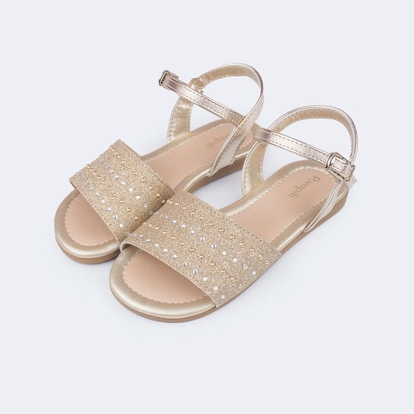Sandália Infantil Pampili Mili Tira Glitter com Strass Dourada