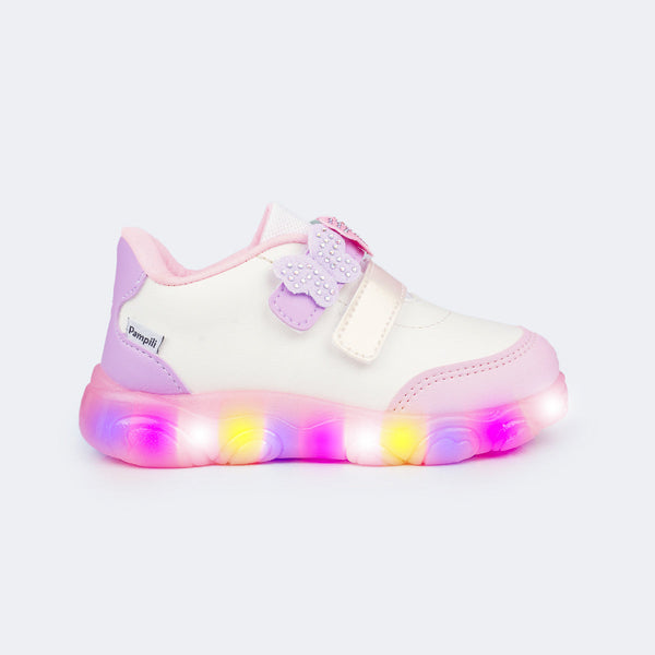 Tênis de Led Infantil Feminino Liz Luz Borboletas Colorido