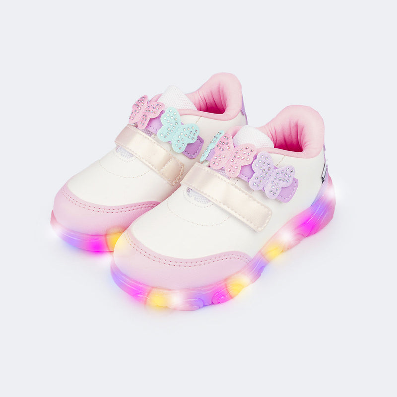 Tênis de Led Infantil Feminino Liz Luz Borboletas Colorido