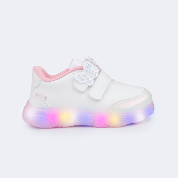Tênis de Led Infantil Feminino Liz Luz Borboletas Branco