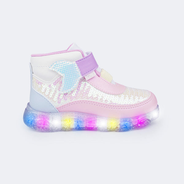 Tênis de Led Infantil Liz Luz Cano Médio Cauda de Sereia Colorido