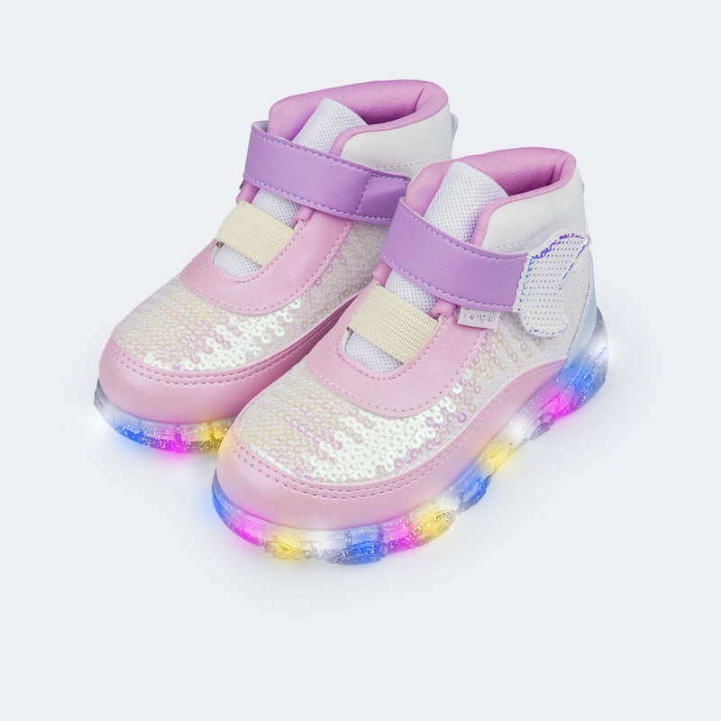 Tênis de Led Infantil Liz Luz Cano Médio Cauda de Sereia Colorido