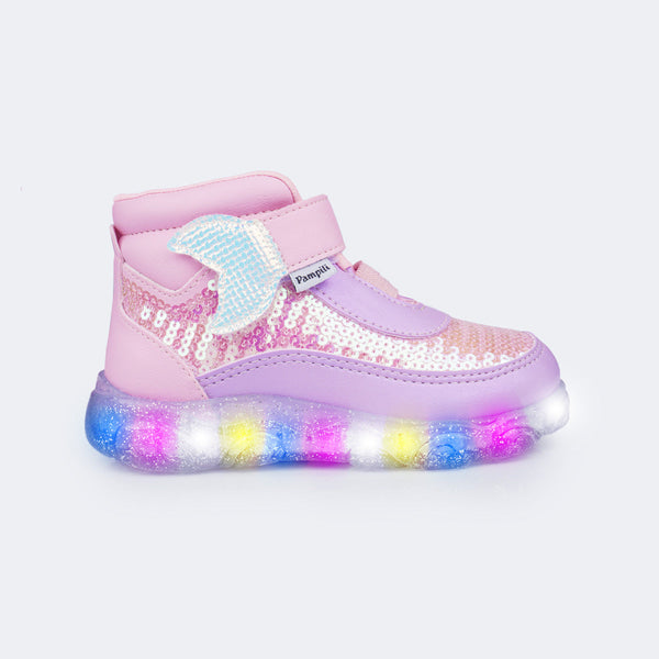 Tênis de Led Infantil Liz Luz Cano Médio Cauda de Sereia Rosa