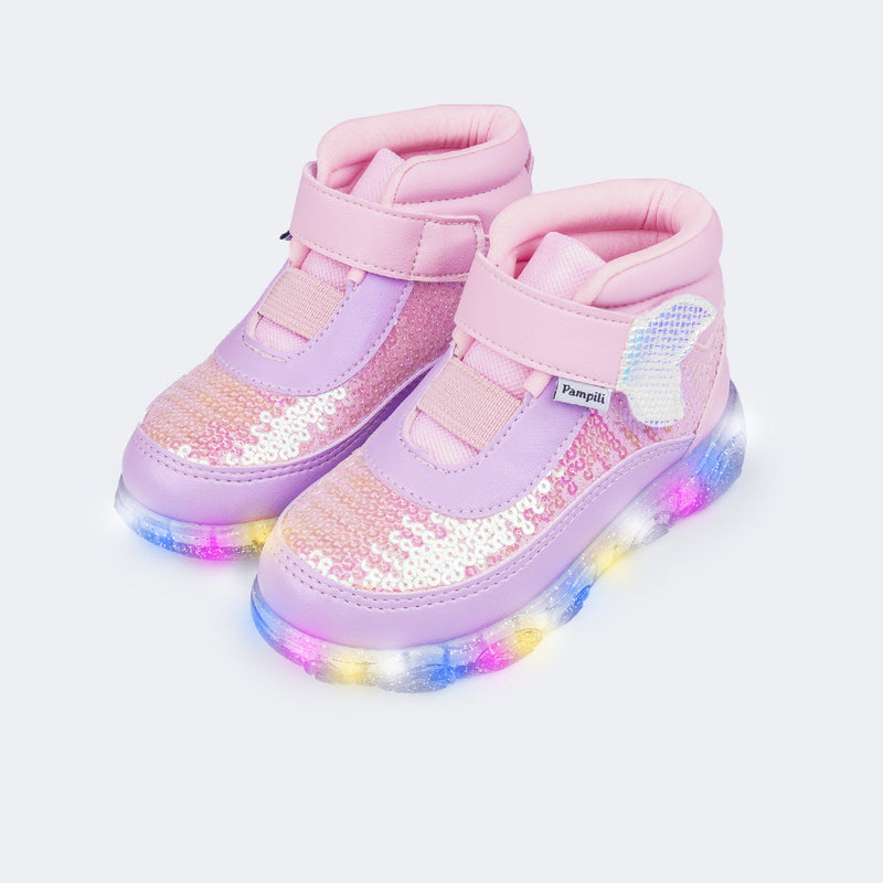 Tênis de Led Infantil Liz Luz Cano Médio Cauda de Sereia Rosa