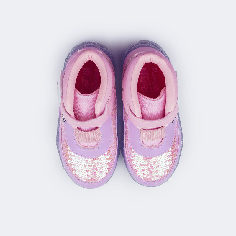 Tênis de Led Infantil Liz Luz Cano Médio Cauda de Sereia Rosa