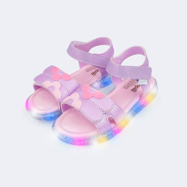 Sandália de Led Infantil Feminina Lulli Flores Lilás