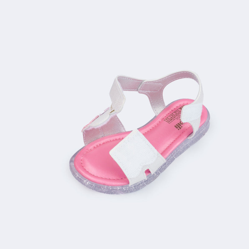 Sandália de Led Infantil Feminina Lulli Flores Prata