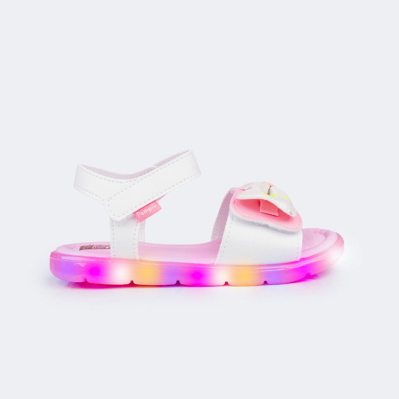 Sandália de Led Infantil Pampili Lulli Docinho Branco Rosa