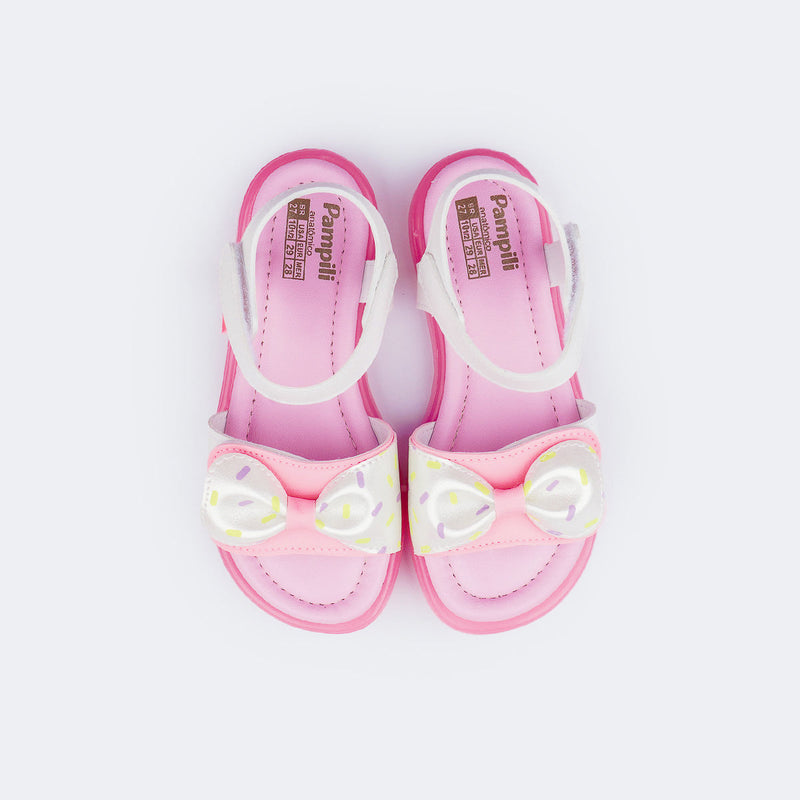 Sandália de Led Infantil Pampili Lulli Docinho Branco Rosa