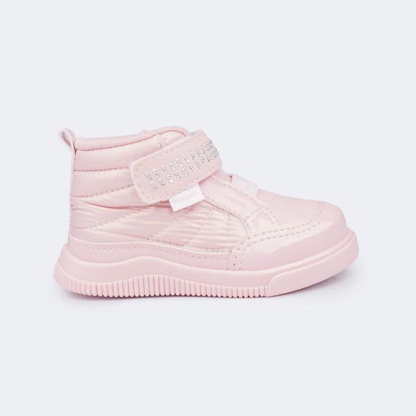 Tênis Cano Alto Infantil Feminino Pom Pom Strass Rosa