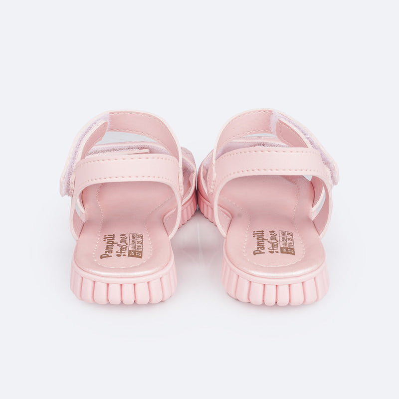 Sandália Papete Infantil Pampili Candy Borboleta Bordada Rosa Glace