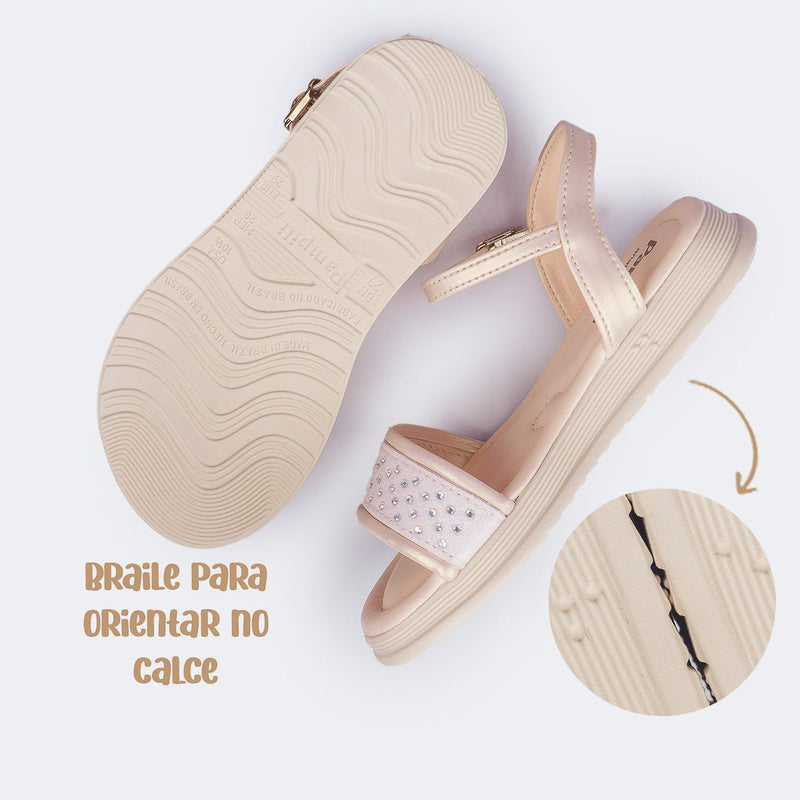Sandália Infantil Feminina Sand Flower Brilho Nude
