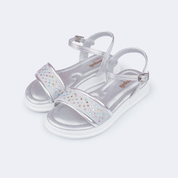 Sandália Infantil Feminina Sand Flower Brilho Prata