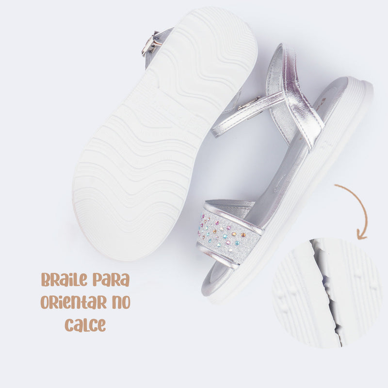 Sandália Infantil Feminina Sand Flower Brilho Prata