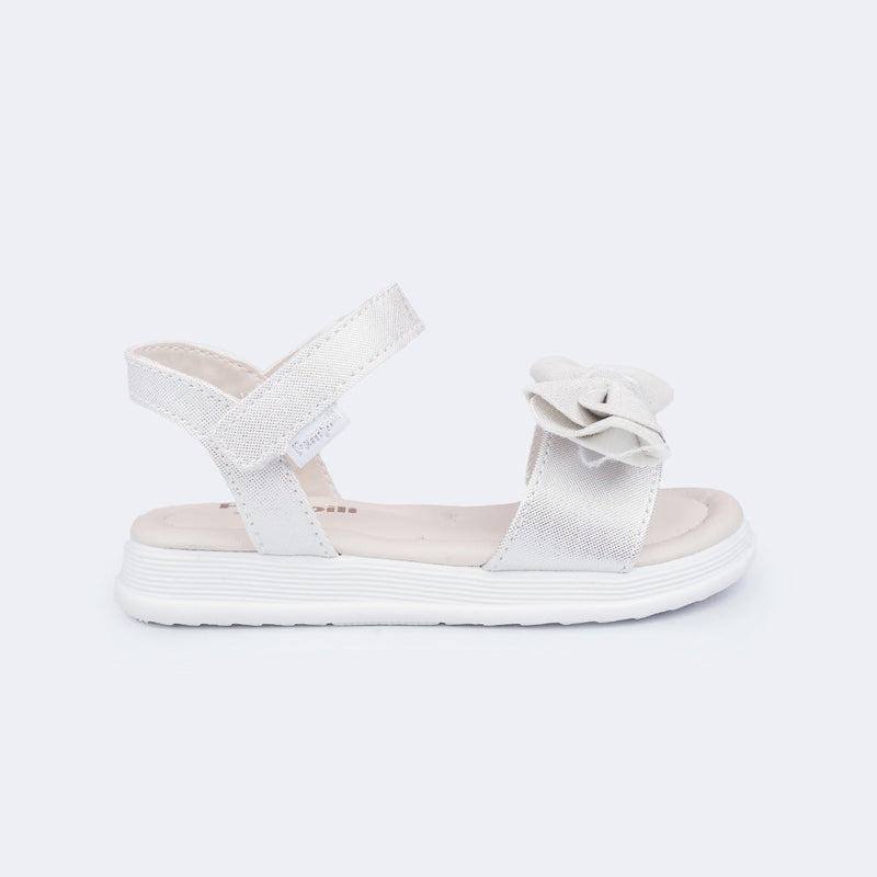 Sandália Infantil Feminina Sand Flower Laço Prata