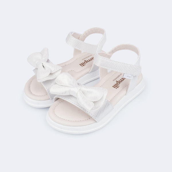 Sandália Infantil Feminina Sand Flower Laço Prata