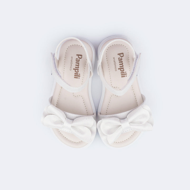Sandália Infantil Feminina Sand Flower Laço Prata