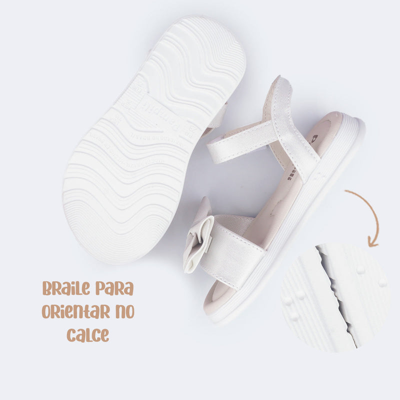 Sandália Infantil Feminina Sand Flower Laço Prata