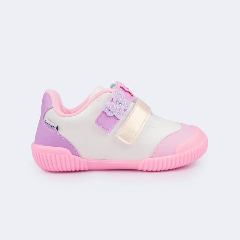 Tênis Infantil Pampili Yuyu Borboletas Branco Colorido